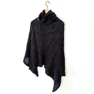 Black Cable Knit Turtleneck Poncho